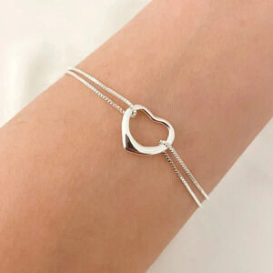 925 Sterling Silver Layer Heart Bracelet Dainty Minimalist Heart Bracelet